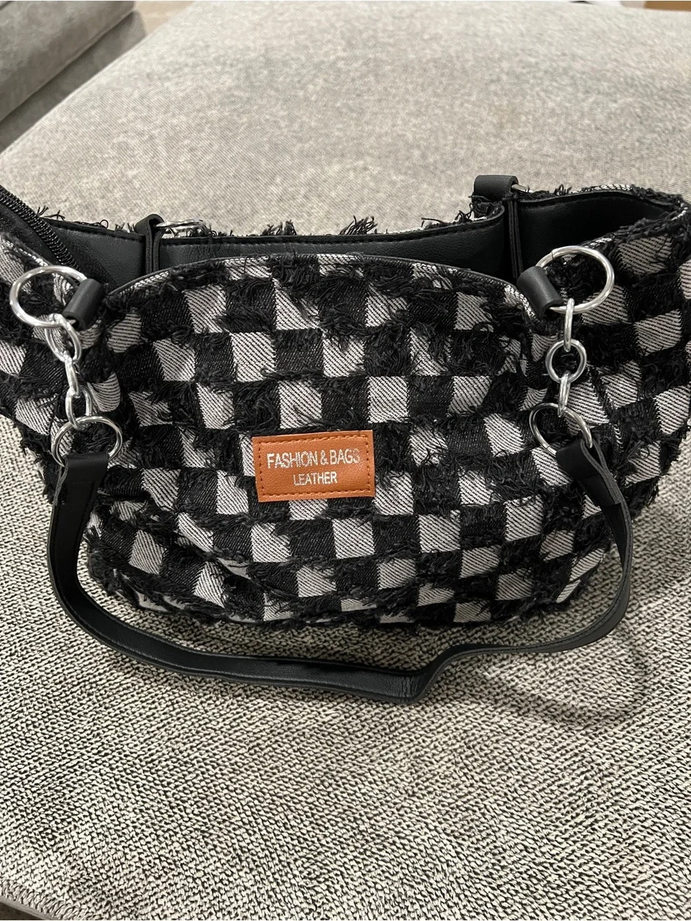 Black & White Check Shoulder Bag